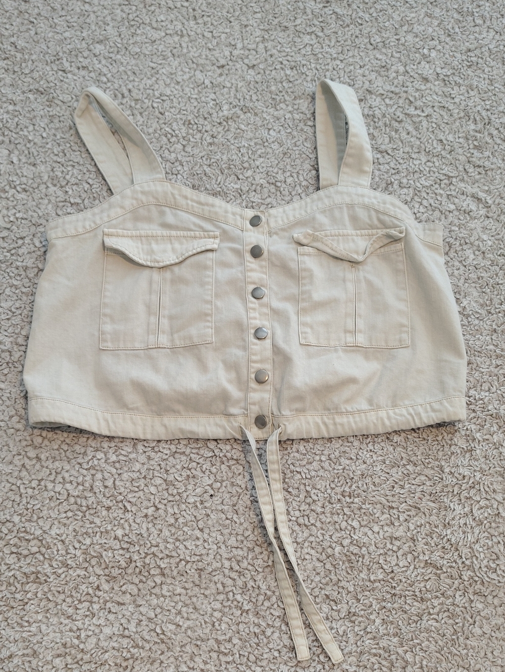 We The Free Cream Button-Front Cropped Tank